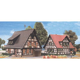 2 Timber Framed Houses -- 7 x 6 x 5cm - 7.5 x 6.5 x 5.5cm