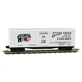 40' Double-Sheathed Single-Door Wood Boxcar - Ready to Run -- Stark Bros. #25 (white, black)