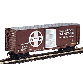 40' Standard Boxcar Single Door, Full Ladders, No Roofwalk -- Santa Fe #39834 (Boxcar Red w/Aluminum roof, white door)