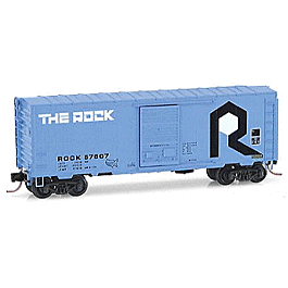 40' Standard Boxcar Single Door - No Roofwalk w/Full-Length Ladders -- THE ROCK (Rock Island) #57607 (blue, black & white lettering, large R herald