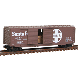 50' Double-Door Boxcar No Roofwalk w/Freight Load - Ready to Run -- Santa Fe #13592 (1970s Boxcar Red, white, Large Logo, Cooper Lettering)