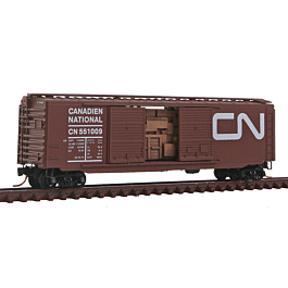 50' Double-Door Boxcar w/Freight Load - Ready to Run -- Canadian National #551009 (Boxcar Red, Large Noodle Logo)