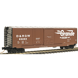 50' Plug & Sliding Door Boxcar No Roofwalk - Ready to Run -- Denver & Rio Grande Western #63290 (Boxcar Red, Large Flying Grande)