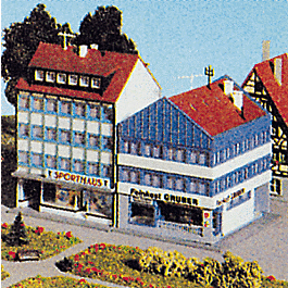 Am Markt Office Buildings -- 3 x 3-3/16 x 4-7/16" (7.5 x 8 x 11cm); 4-1/5 x 3-1/5 x 3-3/5 (10.5 x 8 x 9c