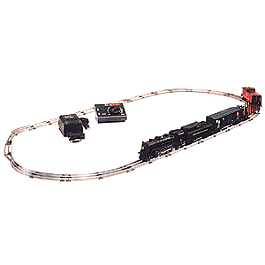 "Flyer" Steam Freight Train Set -- PRR Powered 4-4-2, Box & Flatcar, Caboose, 0-27 Track, Power Pack