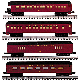 Gold Line(tm) Heavyweight Passenger Car 4-Pac -- Lehigh Valley "Black Diamond" 1 Each Observation, Coach, Baggage & Diner