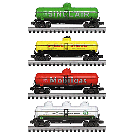 Gold Line(tm) Single Dome Tank Car 4-Pack -- Oil Companies 1 Each Sinclair, Shell, Mobilgas & Quaker State