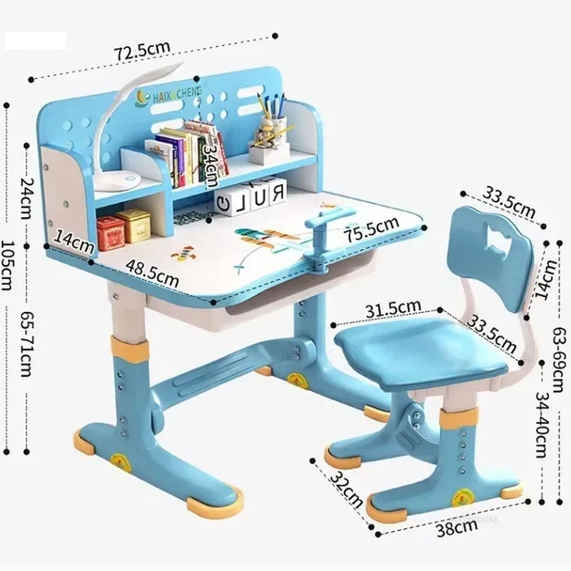(Net) Children's Study Table Primary School Desk Liftable Plastic Student Writing Kids Table Household Desk and Chair Set for Kids Blue