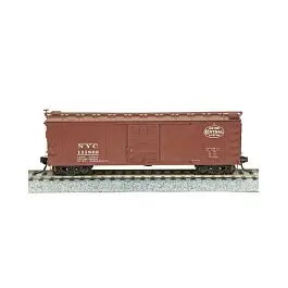 NYC 40' Steel Boxcar w/7-8 Corrugated Ends 4-Pack - Ready to Run -- New York Central (Boxcar Red, black, Pre-1955 Roman Lettering)