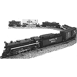 Steam Freight -- ATSF Powered 4-4-2, 4 Cars, Caboose, O-27 Track, 2 Crossings, Power Pack