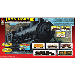 Steam Freight - Iron Horse -- PRR 0-4-0 w/Tender, 3 Cars, Caboose, 38x47" Power-Loc Oval, Power Pack